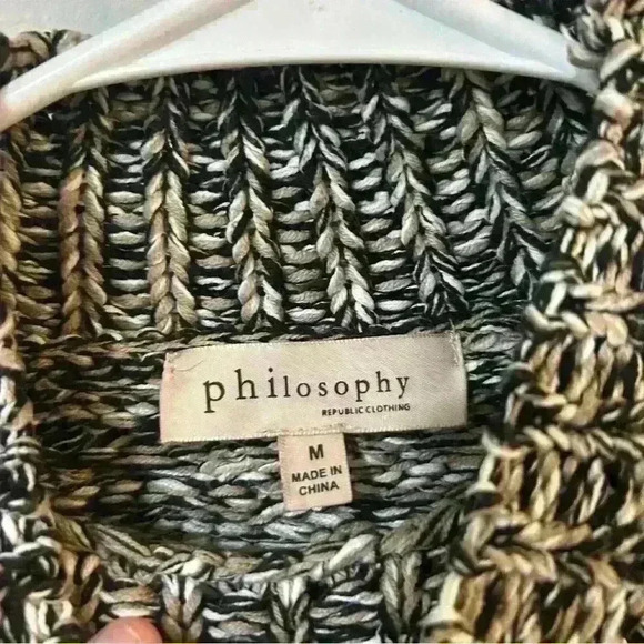 Philosophy Women’s Chunky Knit Sweater Black White Pattern Oversized Size Medium - Picture 2 of 4